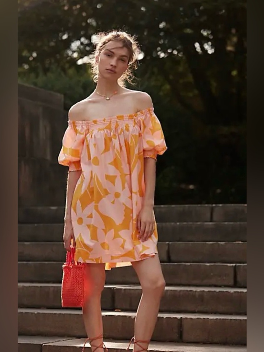 Free People Mila mini pink orange floral cotton babydoll dress xs x-small